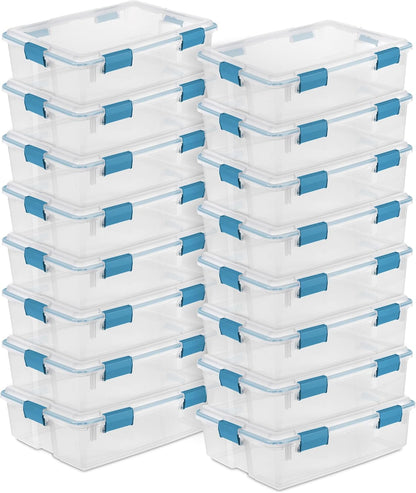 Sterilite 4-Pack Gasket Box, Home Storage Organizer Bins with Lids, 37 Quart – Stackable Clear Plastic Containers for Bedroom, Bathroom, Garage, Basement, or Attic