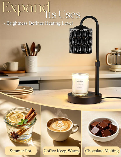 Briever Dimmable Candle Warmer Lamp with Timer, Height Adjustable Electric Candle Wax Warmer, Christmas Birthday Gifts for Women Mom, House Warming Gifts New Home Room Decor, Walnut Solid Wood Base