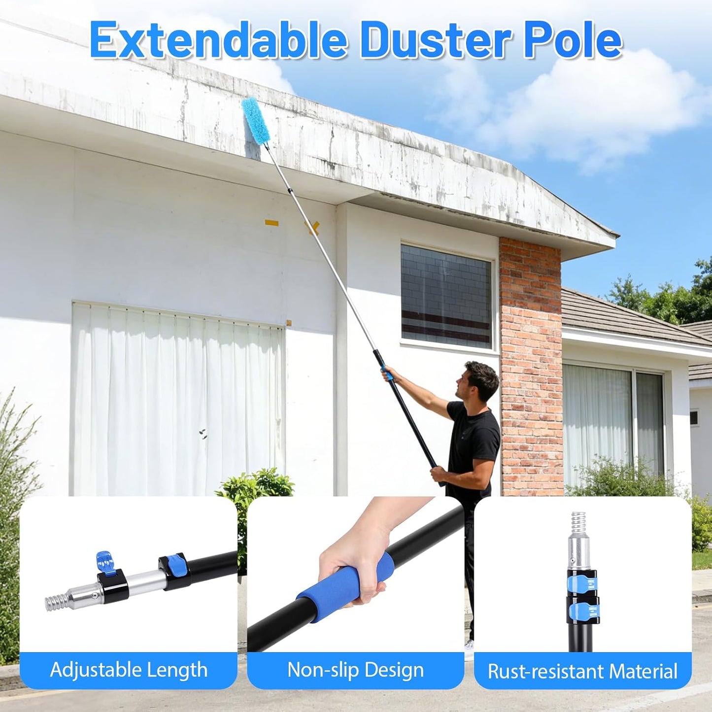 20ft High Reach Duster Kits for Cleaning (with 5-12ft Extension Pole)