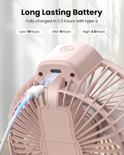 Koonie Portable Clip On Fan, Small Rechargeable Battery Operated, 3 Speed Mini clamp Fan With LED Display, 360° Rotate Personal Cooling Desk Fan for Stroller Bed Travel Camping Golf Gym
