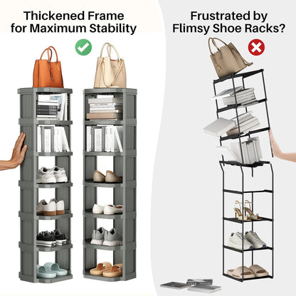 Kitstorack 8-Tier Vertical Plastic Shoe Rack, Freestanding Stackable Storage Organizer for Small Closets and Tight Spaces