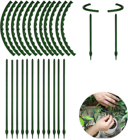 12 Pack Plant Support for Indoor and Outdoor Small Plants，Half Round for Potted Plants, Plastic Ring Flower Stakes with 20Pcs Plant Garden Clips