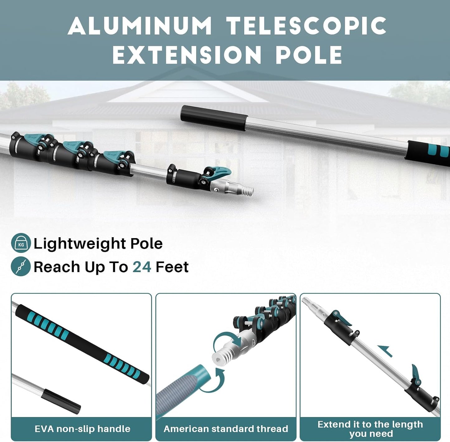 TelesPro 20 Foot High-Reach Duster Kit with 5-12FT Extendable Pole - High Ceiling Duster Cleaning Kit with Telescopic Pole,Cobweb Duster, Chenille Ceiling Fan Duster, Microfiber Feather Duster