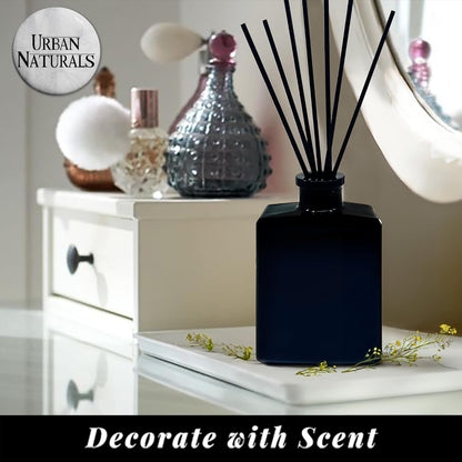Urban Naturals Smoked Vanilla Reed Diffuser Set with Vanilla Bean, Sandalwood & Leather – 5 Ounce Sleek Black Rectangular Refillable Glass Bottle – Made in the USA