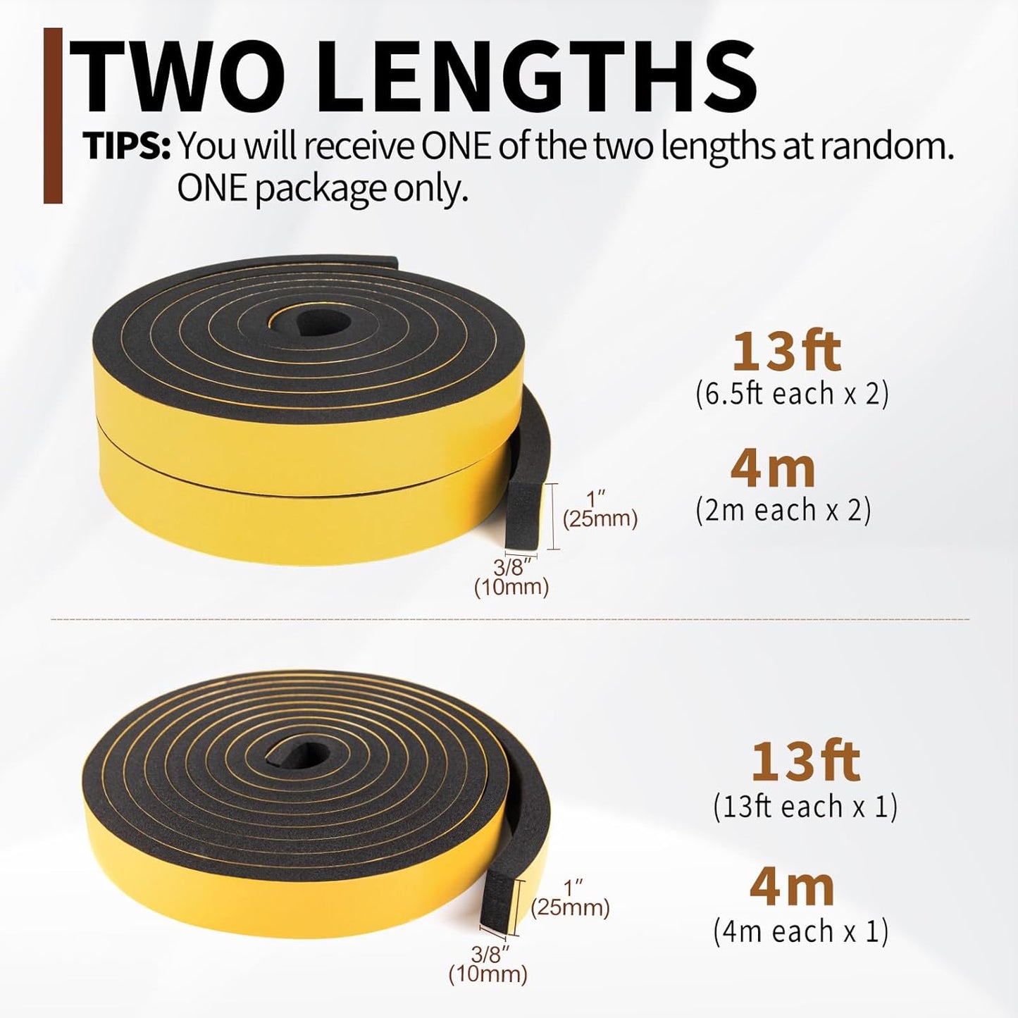 Yotache Self Adhesive Foam Gasket Tape 1/2" W X 1/2" T (New Adhesive Craft) for Doors Soundproofing Weather Seal Strip Insulation, 13 Ft Length