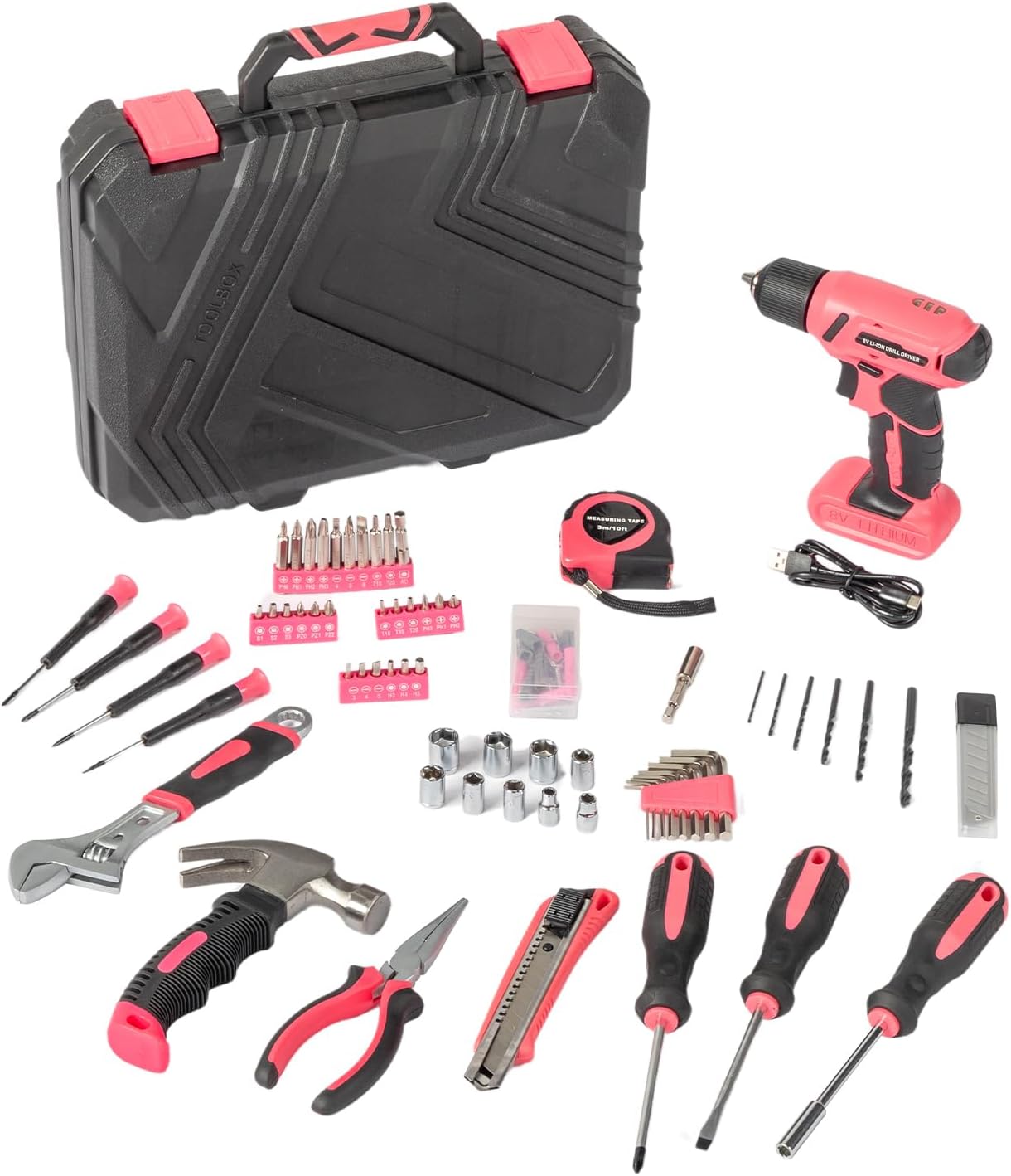 148 Pieces Tool Set,House Repairing Hand Tool Kits,Portable Complete Basic Repair General Hand Tool Sets for Men Women,Home Basic Repair Tool Kit,with Storage Case,for DIY Home Maintenance (Red)