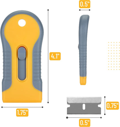 Bates- Razor Blade Scraper Tool, 2 Pack, 30 Extra Stainless Steel Blades, Anti-Slip Ergonomic Handle Design, Razor Scraper Set for Cleaning Window, Paint, Oven, Glass, Stove