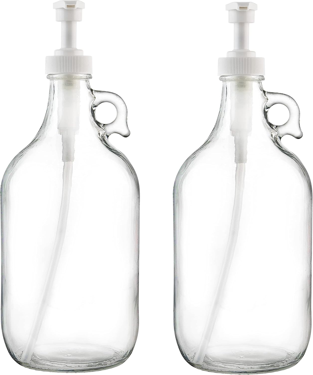 kitchentoolz Gallon Glass Pump Dispenser Bottle, Large Jug Laundry Liquid Detergent Dispenser with Pump for Laundry Room Organization, Soap, Fabric Softener, Commercial Condiment Dispenser- 128 oz