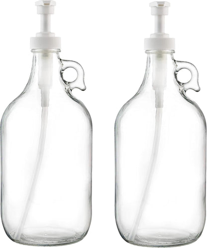kitchentoolz Gallon Glass Pump Dispenser Bottle, Large Jug Laundry Liquid Detergent Dispenser with Pump for Laundry Room Organization, Soap, Fabric Softener, Commercial Condiment Dispenser- 128 oz