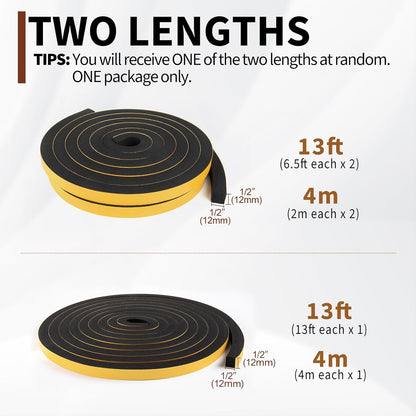 Yotache Self Adhesive Foam Gasket Tape 1/2" W X 1/2" T (New Adhesive Craft) for Doors Soundproofing Weather Seal Strip Insulation, 13 Ft Length