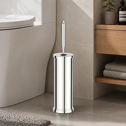 Stainless Steel Toilet Brush and Holder Set : Weighted Stable Base, Removable Inner Tube.Long Handle Toilet Bowl Brush Splash-Proof Design for Deep Cleaning & Space-Saving Storage,Nickel