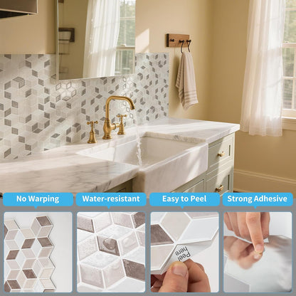 Art3d 10-Sheet Peel and Stick Backsplash Tiles, 12x12 Inch Self-Adhesive 3D Wall Tiles for Kitchen, Bathroom, Countertop - Thickened Waterproof Design (Graphite Gray)
