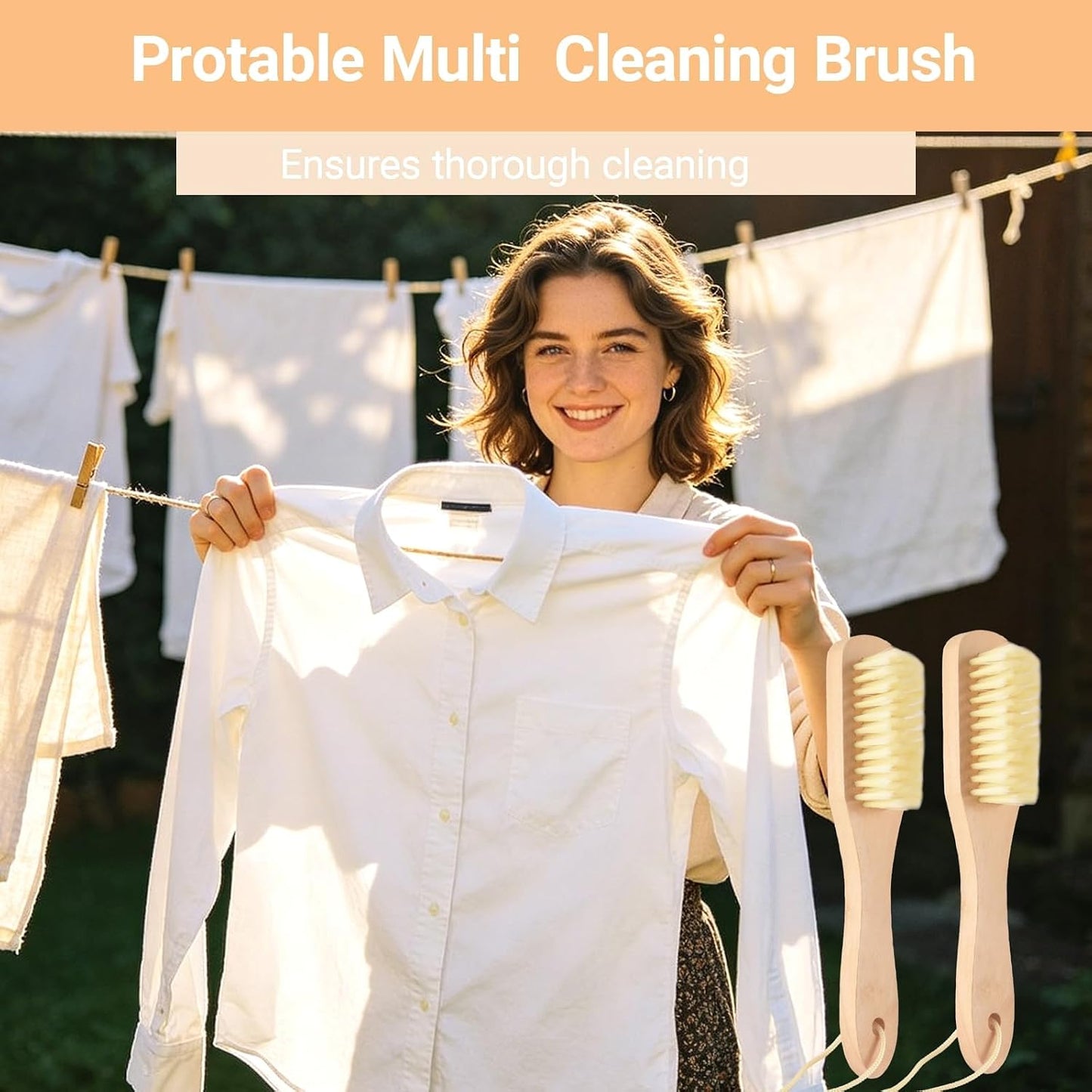 6-Piece Soft Bristle Laundry Brushes - Stain Remover for Clothes & Sneakers | Extended handle design, clean without bending over, with a hanging hole design, draining and storage are more convenient