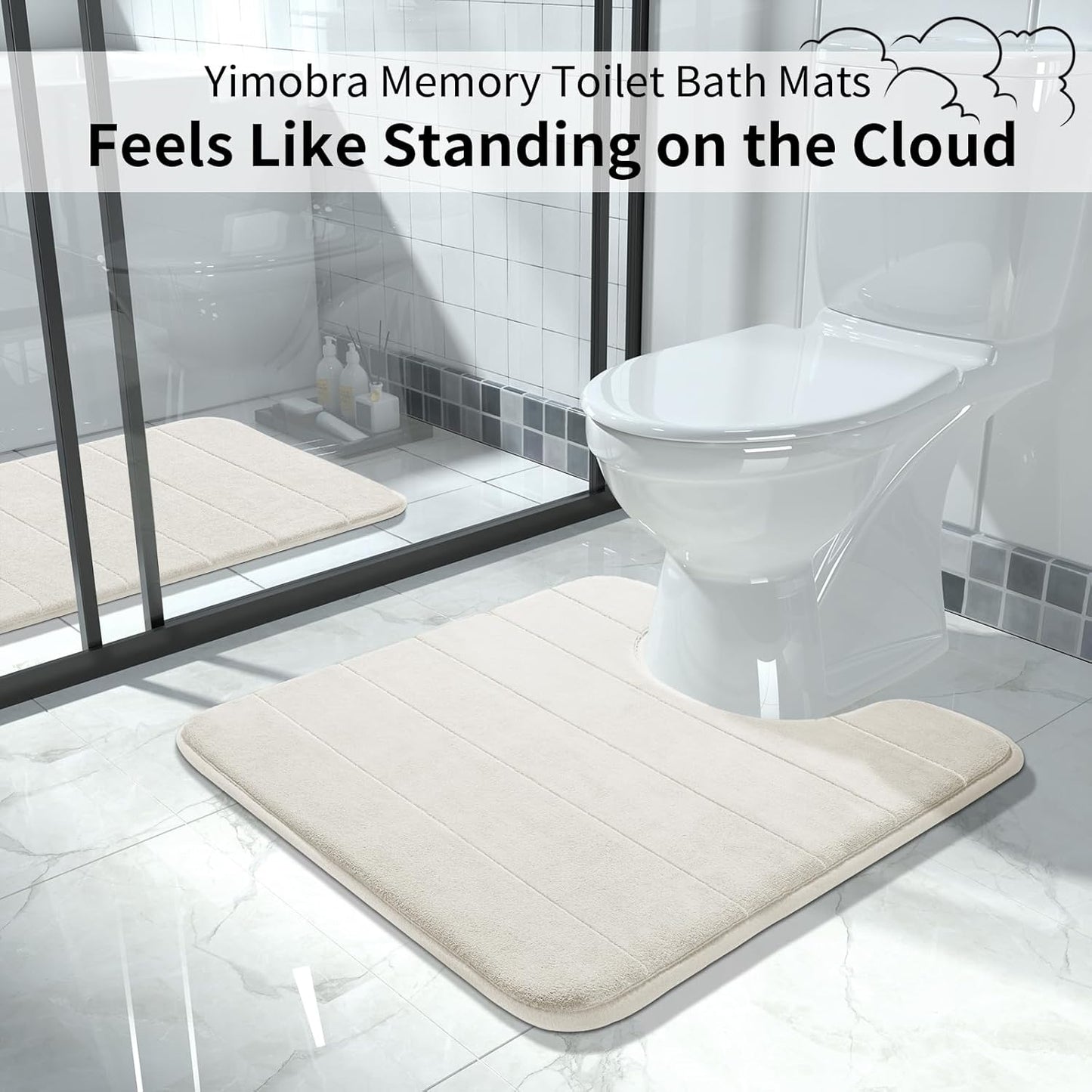 Yimobra Memory Foam Bath Mat, Super Soft Absorbent Bathroom Rug Non Slip, Quick Dry, Machine Washable Floor Carpet for Tub Shower, Home Decor Accessories, 24x17, Grey
