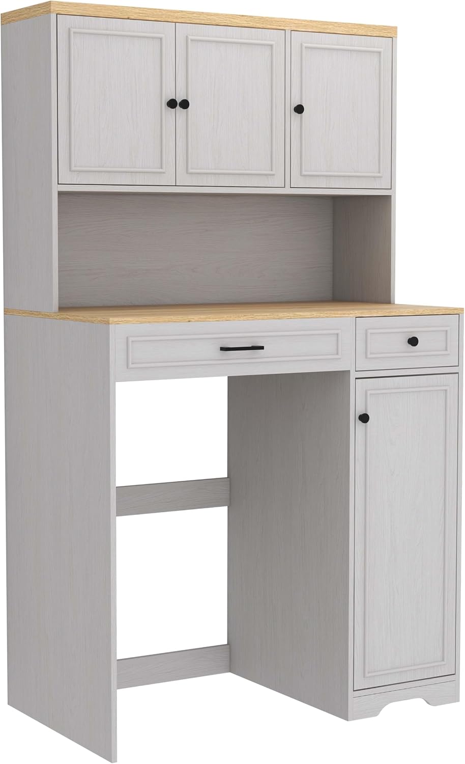 Laundry Room Storage Cabinet with Doors, Washer Dryer Countertop with Shelf & Laundry Basket, Over The Washer and Dryer Storage Shelf Cabinet for Bathroom, Easy Assembly (Large)