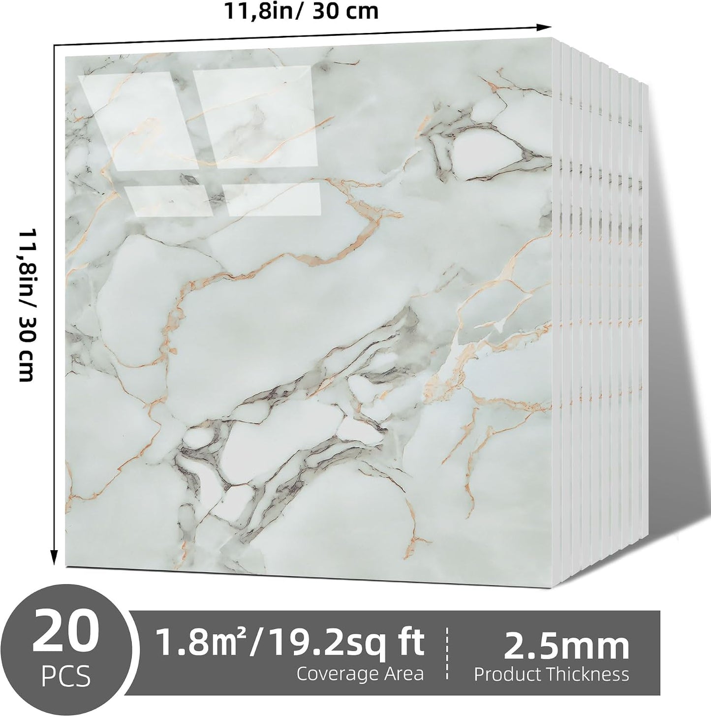 Vieshful 20pcs Peel and Stick Backsplash Tile，12"x12" Self Adhesive Marble Tile for Wall, PVC Waterproof Shower Wall Panels, Back Splash Stick on Tiles for Kitchen Bathroom Living Room (Not Real Tile)