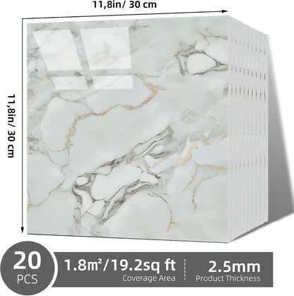 Vieshful 20pcs Peel and Stick Backsplash Tile，12"x12" Self Adhesive Marble Tile for Wall, PVC Waterproof Shower Wall Panels, Back Splash Stick on Tiles for Kitchen Bathroom Living Room (Not Real Tile)