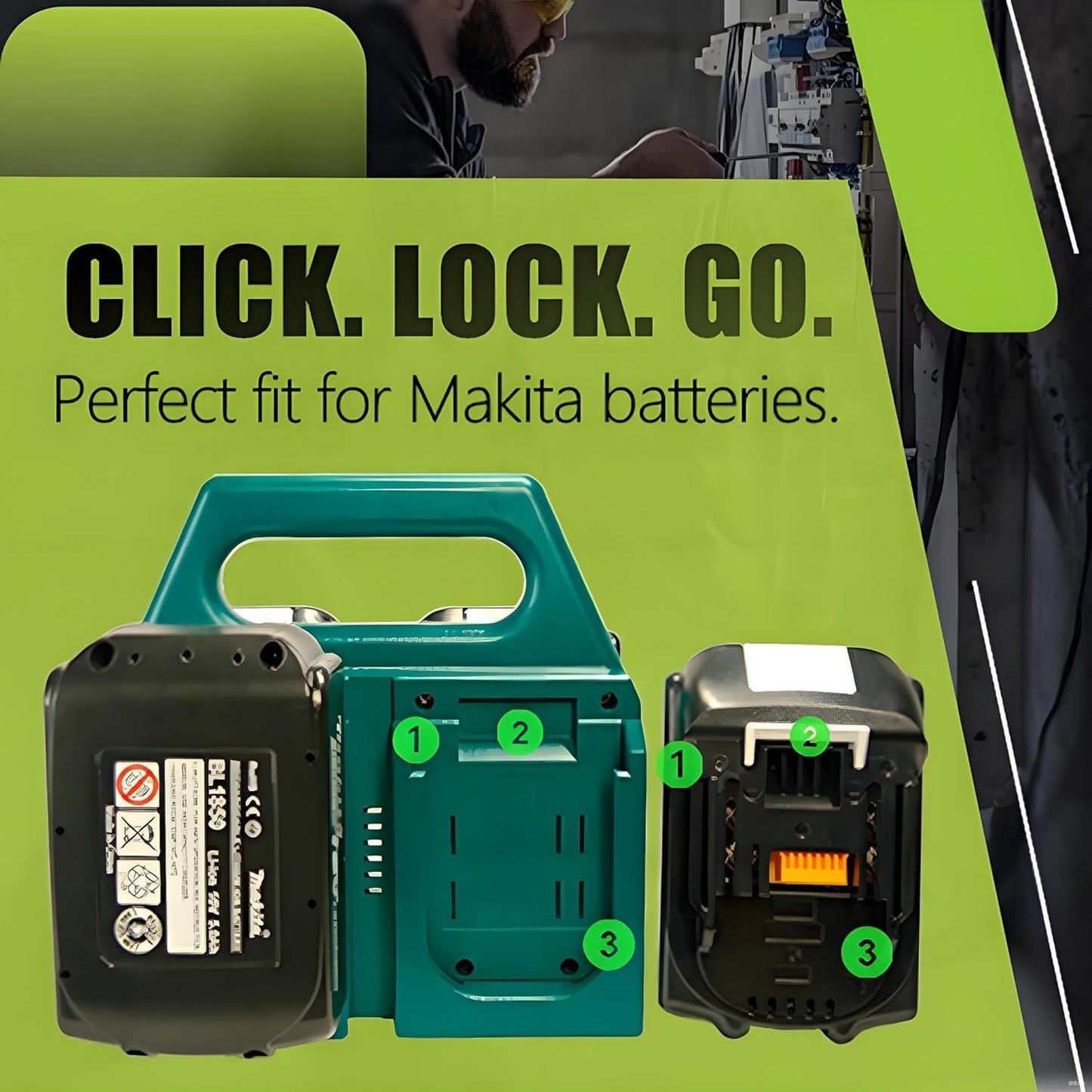 6-Slot Battery Carrying Holder for Makita 18V & 14.4V, Batteries Tool Case Storage Organizer Rack for Makita, Portable and Rugged Battery Caddy with Handle for Jobsite and Mount Bag Use