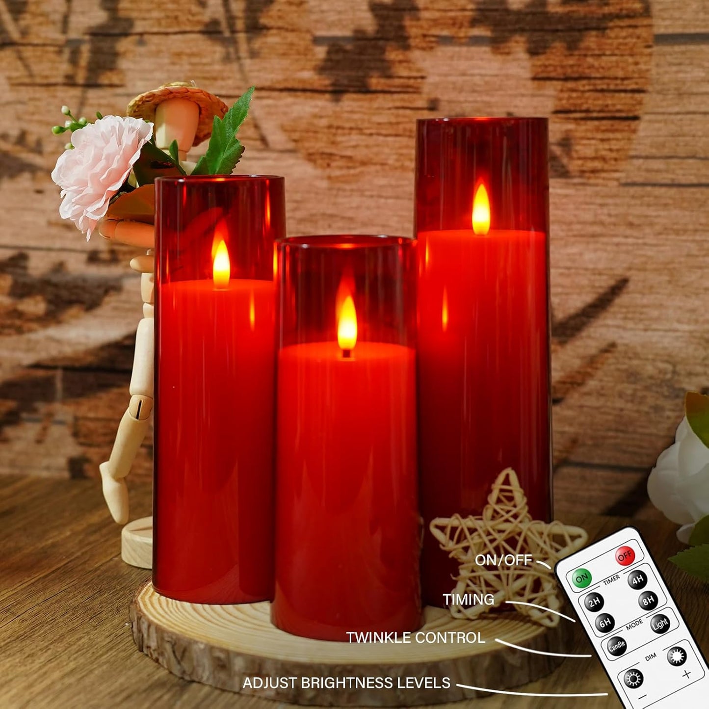 kakoya Flickering Flameless Candles Battery Operated with Remote and 2/4/6/8 H Timer Plexiglass Led Pillar Candles Pack of 9(D2.3 xH5.5 6.5" 7.5") with Realistic 3D Wick Candles for Home Decor(Ivory)