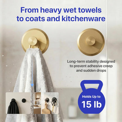 HOME SO Suction Cup Hooks for Shower & Bathroom Towel Holder 2-Pack – Suction Cups Hooks for Hanging Towels, Robes, & Coats - Tiles, Glass Door or Mirror – Shower Hooks & Towel Hooks Organizer - Black