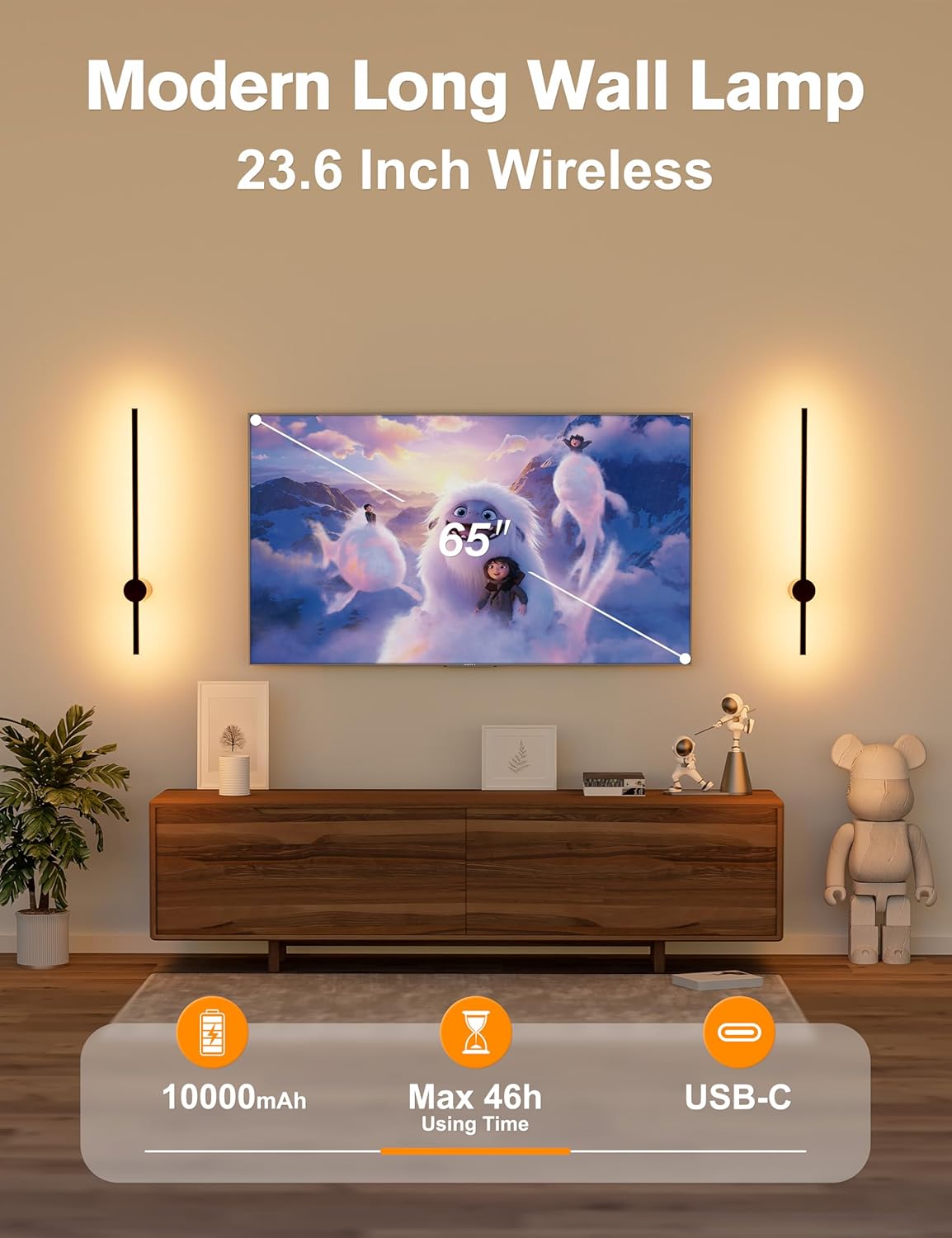 JOFIOS Battery Operated Wall Sconces Set of 2, 360°Rotation Wireless Rechargeable Wall Lights: Dimmable Detachable Wall Lamp with Remote Control, 3000K-6000K Infinite Dimming Wall Sconce 27.6 Inch