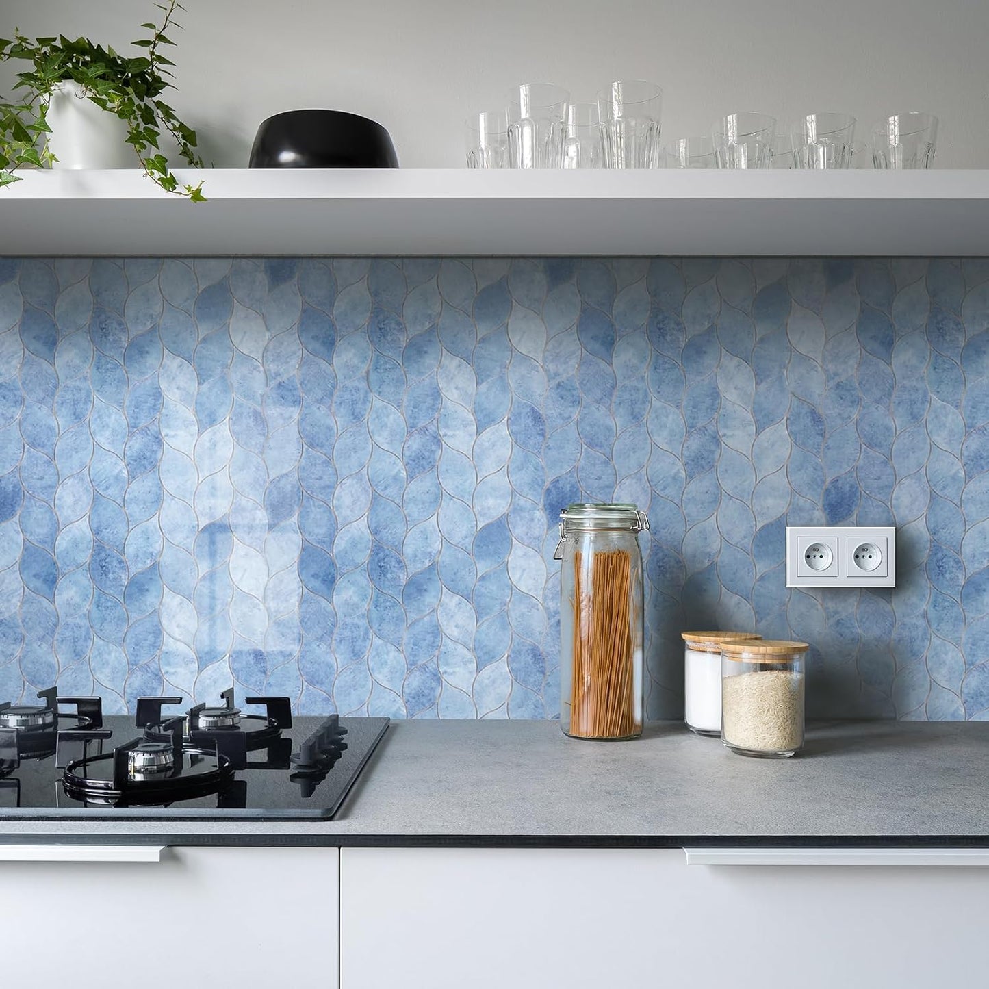 Tilingview 10-Sheet Peel and Stick Backsplash Tile for Kitchen, Self-Adhesive Mosaic Glossy Leaf Stick on Wall Tile with Gaps (Leaf Beige)