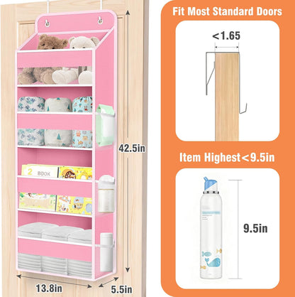 WISELIFE Over The Door Organizer Storage 4 Shelves Large Capacity Hanging Bedroom Storage Solution with 6 Side Pockets for Dorm Bathroom Pantry Nursery and Baby Essentials Holds up to 40 Lbs (Black)