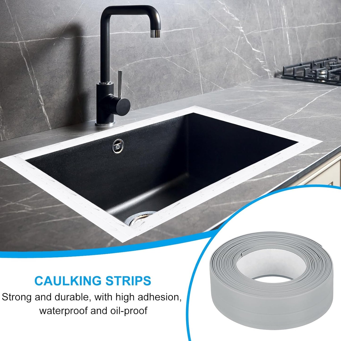 PATIKIL Caulk Tape 0.9" x 10.5 Ft, Self Adhesive Sealing Tape Waterproof Toilet Tub Caulk Sealant Strip Sealing Trim for Kitchen Bathroom Toilet Bathtub Sink Countertop, Gray