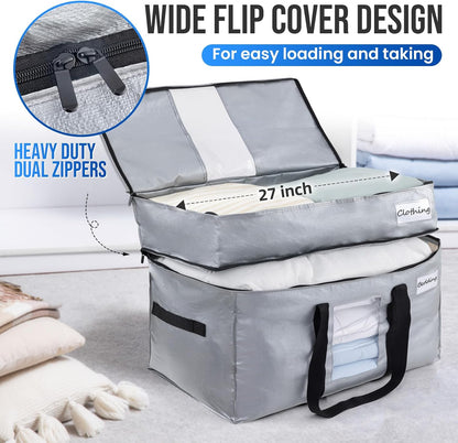 TAILI Extra Large Moving Bags, 4 Pack Blue Heavy Duty Totes For Storage with Visible Window, Wrap Around Handles, Storage Bags for Space Saving, Alternative to Moving Boxes