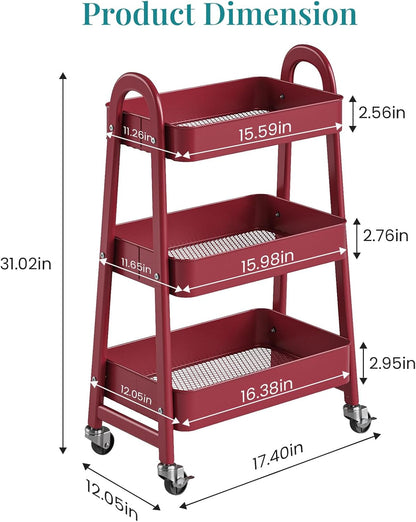 OLIXIS Metal 4 Tiers Utility Rolling Cart, Mobile Storage Shelf with Lockable Caster Wheels, Organization for Livingroom, Bathroom, Kitchen, & Narrow Places, 4-Tier Green