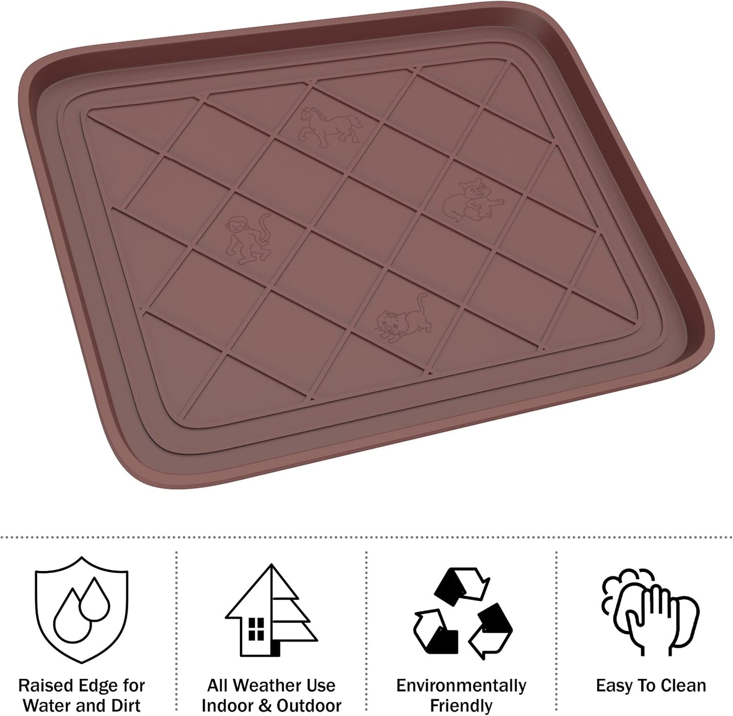 All Weather Boot Tray - Small Water Resistant Plastic Utility Shoe Mat for Indoor and Outdoor Use in All Seasons by Stalwart (Brown)