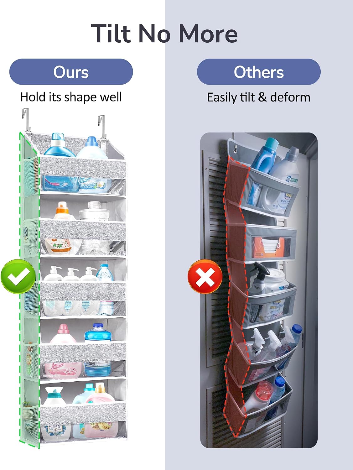 ULG 1 Pack Over Door Organizer with 5 Large Pockets 10 Mesh Side Pockets, Upgraded Linen Texture Over The Door Storage, 44 lbs Weight Capacity Hanging Storage Organizer, Ivory