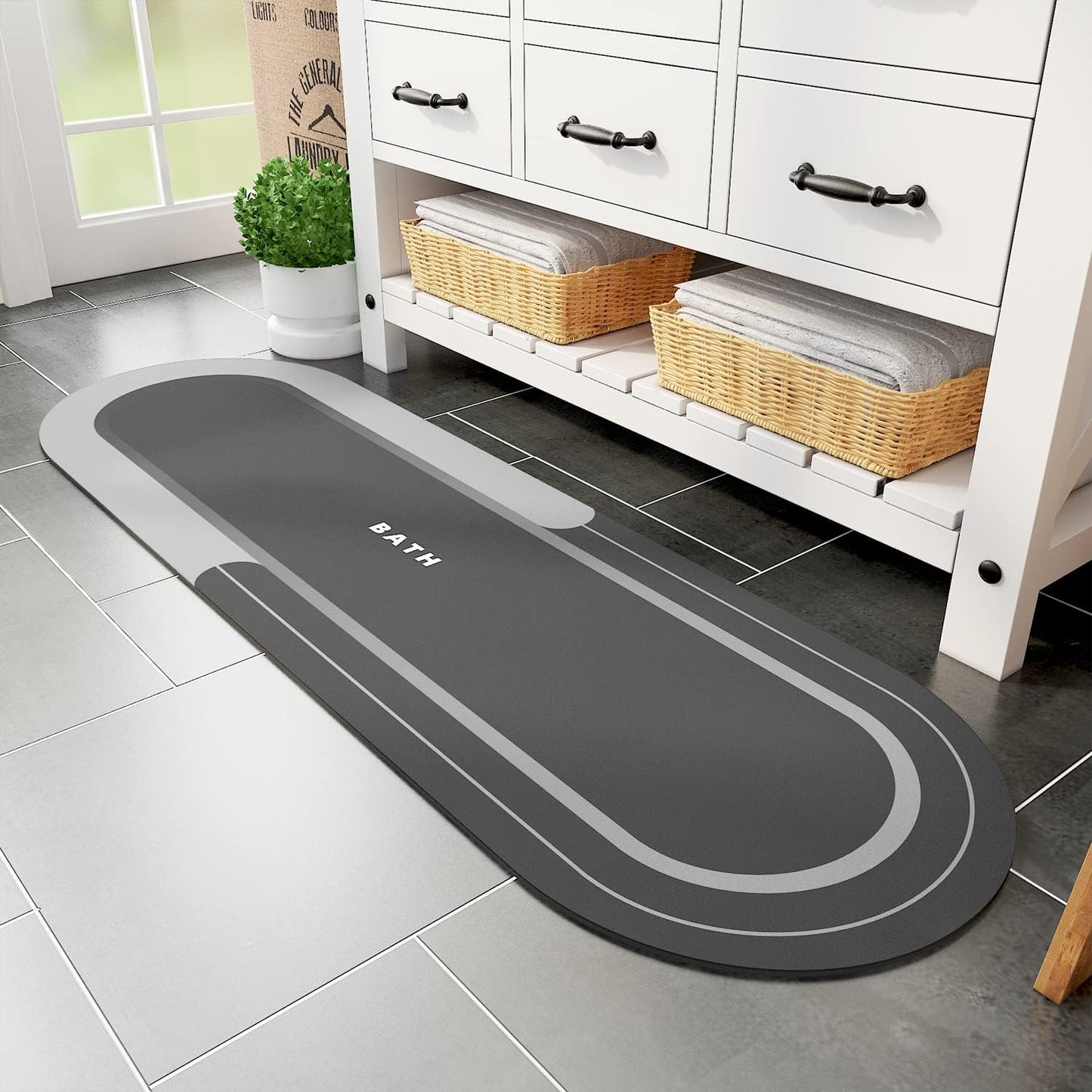 MontVoo Bath Mat - Non Slip, Quick Dry, Stain Resistant Bath Mat Rug for Bathroom Floor - Easy Care Shower Rug for Outside Bathtub - 17"x27" Grey