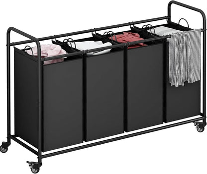 LINZINAR 3-Bag Laundry Hamper, Black Laundry Basket, 35.6 Gal(135 L) Laundry Sorter Cart Laundry Room Organization with Heavy Duty Rolling Lockable Wheels and Removable Bags