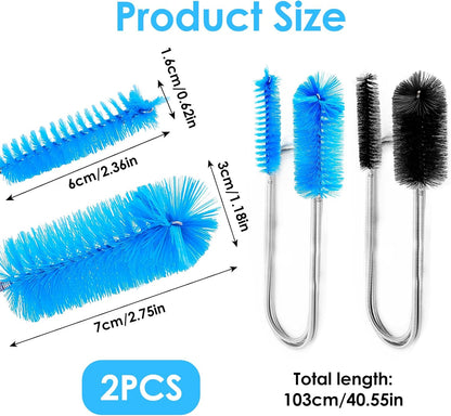 2 Pcs Flexible Drain Pipe Cleaning Brush, 36" Extra Long Double Ended Nylon Bristles and Stainless Steel Tube Cleaners, 2 Brush Head Sizes for Kitchen Sink, Pipe and Hose Cleaning (Black+Blue)