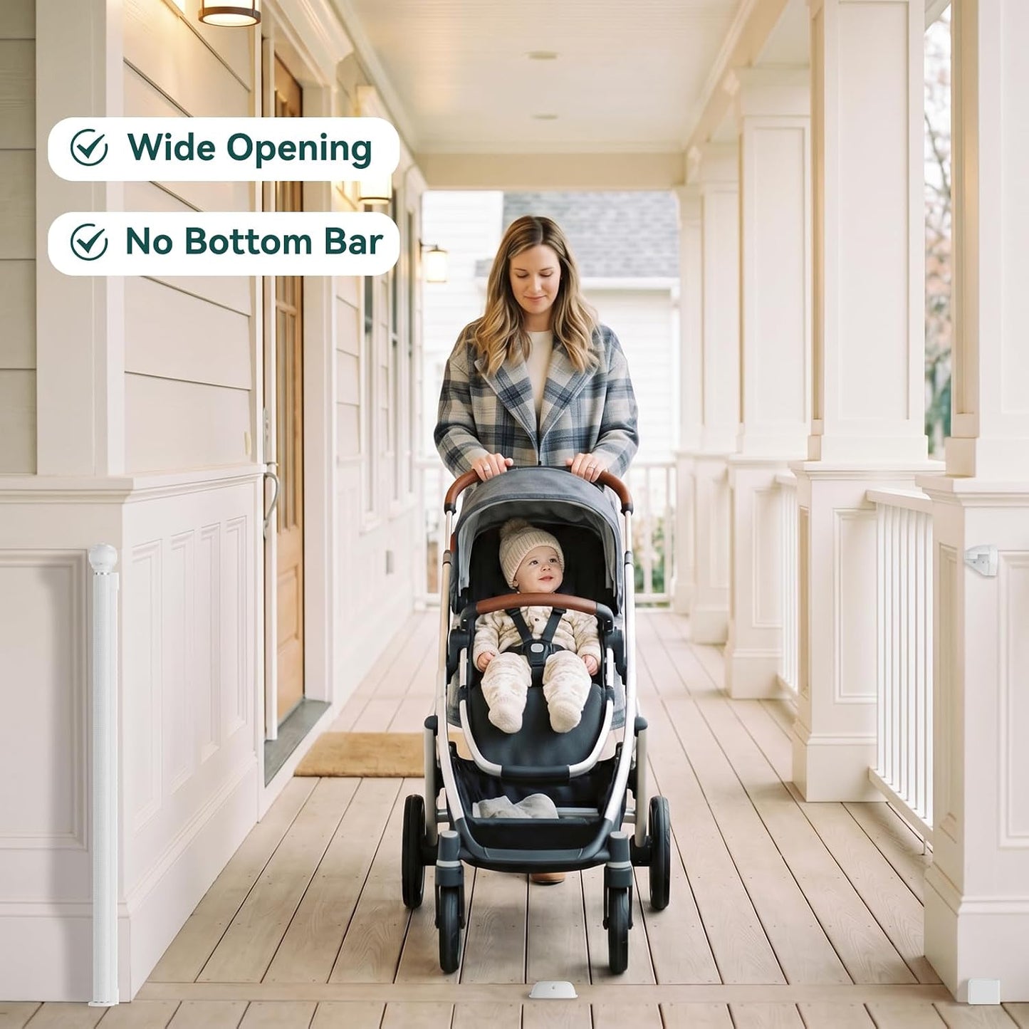 Babepai Retractable Baby Gates for Stairs, Retractable Dog Gate for Indoor/Outdoor Use | Child Gates for Doorways, Deck, Porch, Hallways, Patio (White, 55" Wide 34" Height)