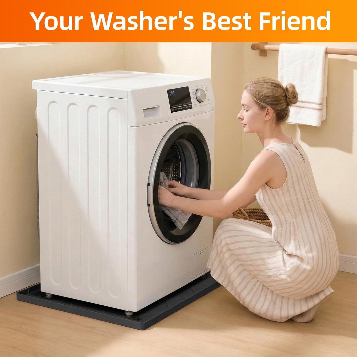 Washing Machine Drain Pan Silicone Mat, 32 x 30 Inch Washer Drip Tray, Non-Slip Waterproof Washer Tray for Floor Protection, Anti-Vibration Mat for Washer or Dryer