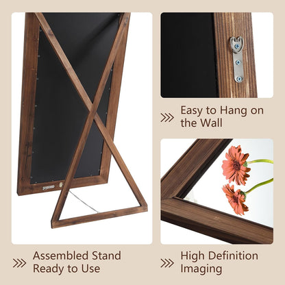 Rustic Standing Full Length Mirror Wood Frame, 56"X21" Farmhouse Floor Mirror for Bedroom Living Room Entryway, Hanging or Leaning Wall-Mounted Full Body Mirror, Tempered Glass, White