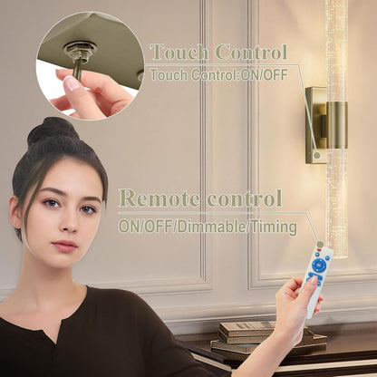 camuucci Battery Operated Wall Sconces Set of 2 Rechargeable Battery Powered Wall Light with 12000mAh Not Hardwired Dimmable Wall Lamp Fixtures for Bedroom Living Room Gold 15.3 Inches