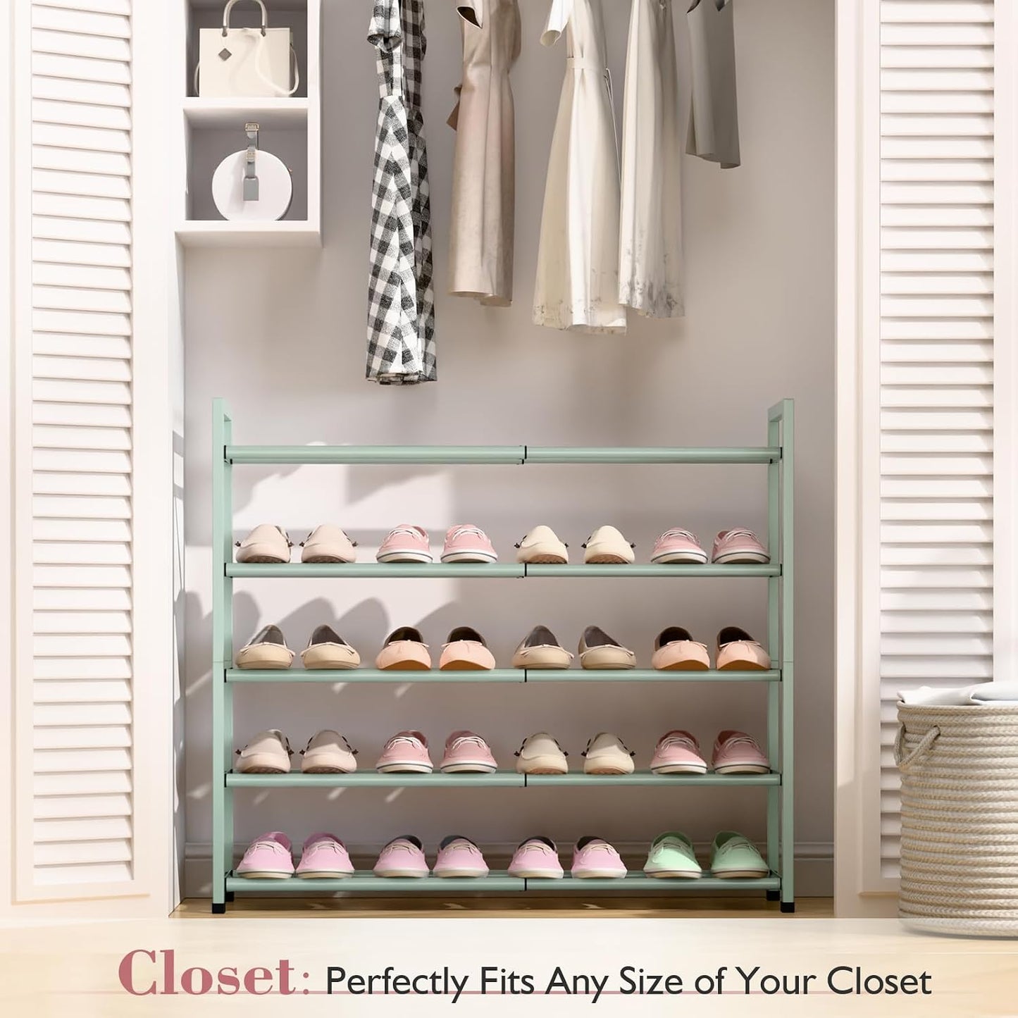 Bumusty 3-Tier Expandable Shoe Rack for Closet, 18“-33” Adjustable Shoe Rack for Small Space, Small Shoe Organizer for Front Door, Sturdy Metal, Black