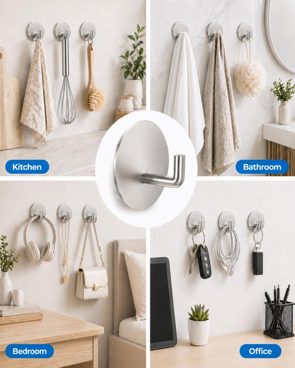 Removable Towel Hooks for Bathrooms, Heavy Duty Adhesive Hooks for Walls No Damage, Black Home Storage Hooks for Inside Shower, Sticky Hooks for Hanging Robe Coat Loofah Clothes Kitchen, 14Pcs Sus304