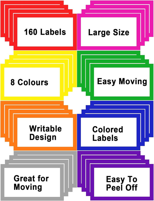 6 x 4 inch Large Moving Labels for Boxes, Blank Moving Boxes Labels Stickers, 160pcs 8 Color Coded Moving Stickers Packing Labels Stickers for Home Organization Projects, Kitchen, Storage Bins