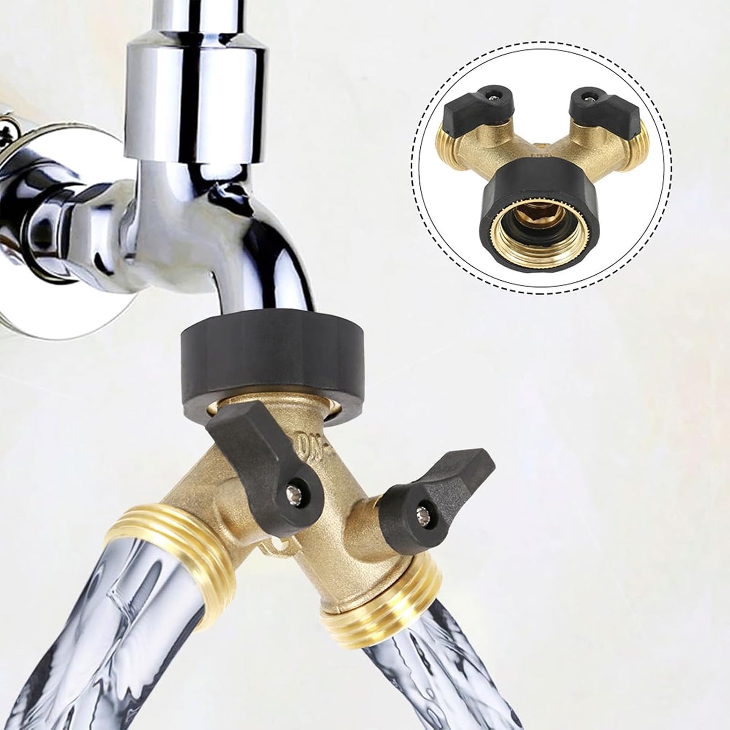 2 Pack Brass Hose Splitter 2 Way, 3/4" Heavy Duty Garden Hose Y Splitter with 14 Rubber Washers, Leak-Free Spigot Splitter with Easy-Grip TPR Valves, Faucet Splitter for Outdoor Garden Lawn Watering