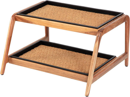 Anji Mountain Heavy Duty Waterproof Wooden Shoe Storage Mat Organizer/Boot Storage Tray Multi Use for Entryway with Coir, Tan Rectangle Embossed Insert, 1 Tier, Fits 2 Pair (26.5" Wide)