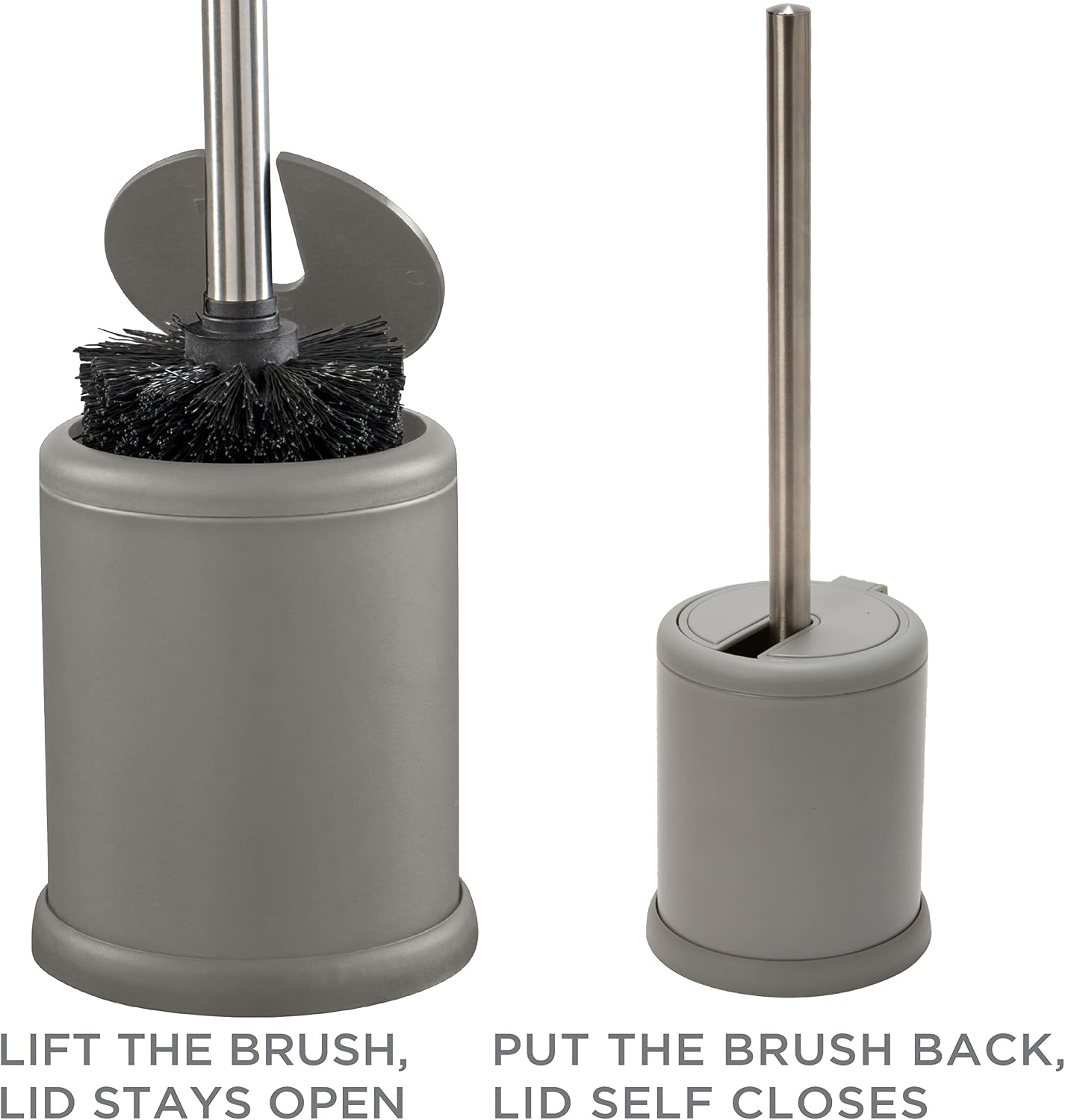Bath Bliss Toilet Brush and Holder | Self Closing Lid | 360 Degree Brush Head | Bathroom Cleaning | Compact Size | Storage and Organization | Stainless Steel