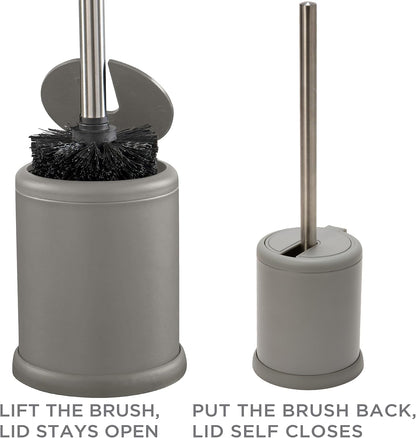 Bath Bliss Toilet Brush and Holder | Self Closing Lid | 360 Degree Brush Head | Bathroom Cleaning | Compact Size | Storage and Organization | Stainless Steel