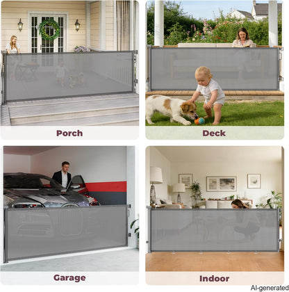 Retractable Baby Gate for Stairs & Doorways, Mesh Dog Gate Indoor Outdoor, Extends to 55" Wide 34" Tall Child Gate for Hallways, Deck, Porch, Pet Toddler Safety Essentials, Easy Install, Grey