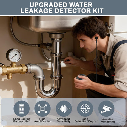 Water Leak Detector, Underground High Sensitivity Water Leak Detector with Headset, Water Leak Detection Device for Water Leakage Detection Construction Pipelines (with Large Earphone)