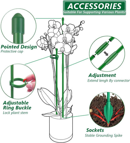 20Pcs Plant Stakes 17inch, Toylin Adjustable Length Plant Support Stake Green Orchid Stick with Clips for Indoor Outdoor,Garden Pole for Potted Orchid Tomato Vegetables