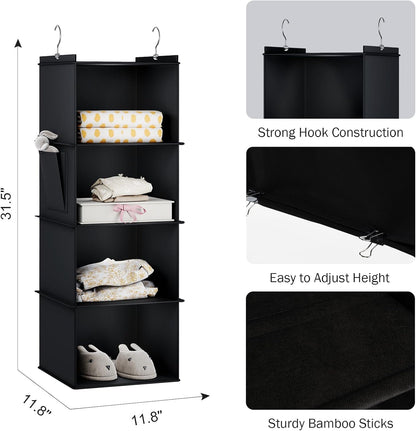 YOUDENOVA Hanging Closet Organizer, 4-Shelf Closet Hanging Storage Shelves, Grey